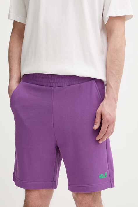 Jack Wolfskin szorty sportowe męskie bawełniane Celebrate The Paw fioletowe regular waist A65908