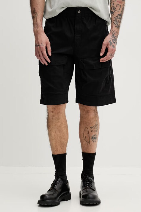 Diesel szorty cargo męskie z bawełną P-BEECK czarne regular waist A21985.0EPCH