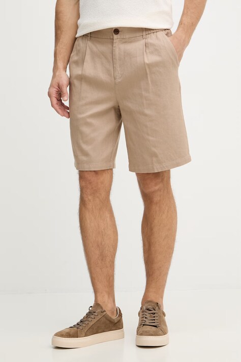 Mos Mosh szorty męskie z lnem Baldo beżowe regular waist 510160