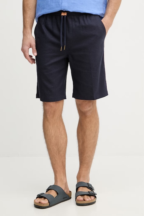 Mos Mosh szorty męskie z lnem Mavi granatowe regular waist 510190