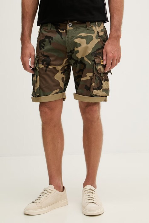 Alpha Industries szorty cargo męskie bawełniane z elastanem Crew Short Camo zielone regular waist 196201