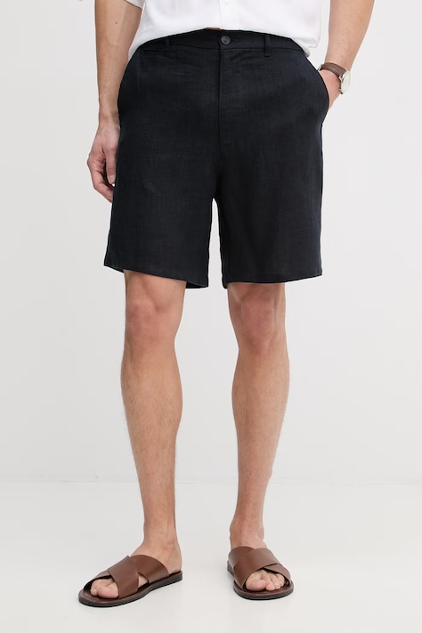 Trussardi pantaloncini chino da uomo in lino blu navy regular waist P025M000117N