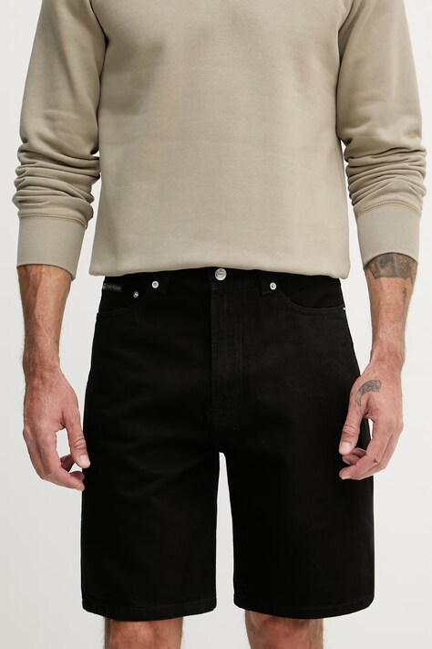 Calvin Klein Jeans kratke hlače muške od trapera crne spušteni struk LV04RF794G