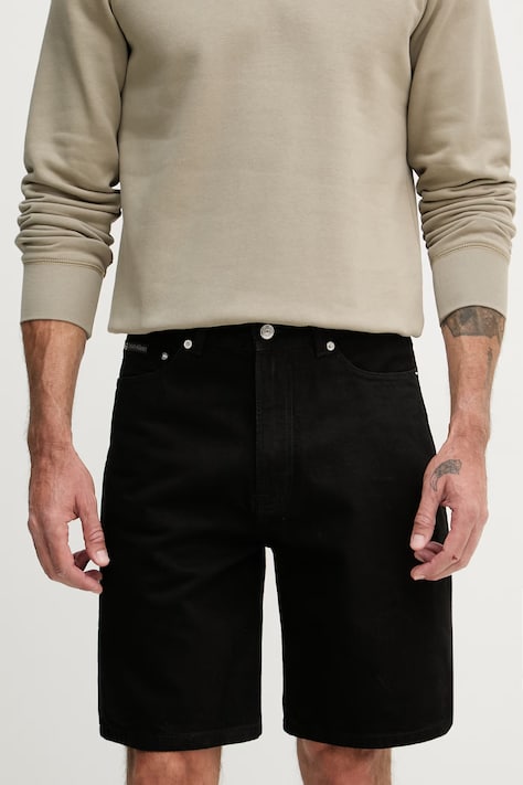 Calvin Klein Jeans kratke hlače muške od trapera crne spušteni struk LV04RF794G