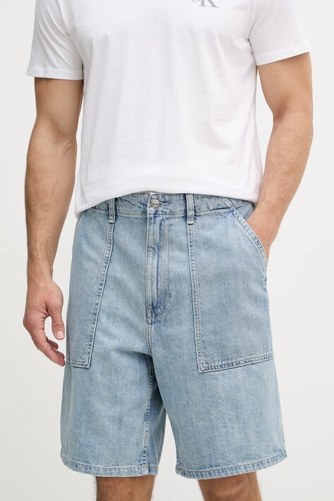 Calvin Klein Jeans bermuda hlače moške z dodatkom lanu modre klasičen pas LV04RF907G