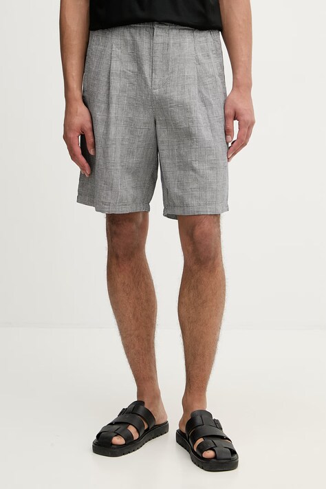 United Colors of Benetton szorty męskie z lnem granatowe regular waist 4YQSU901I