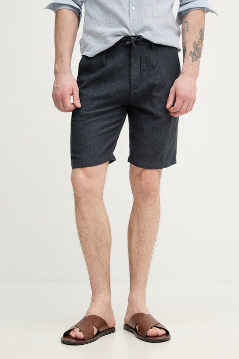 Lindbergh szorty męskie z dodatkiem lnu granatowe regular waist 30.505020