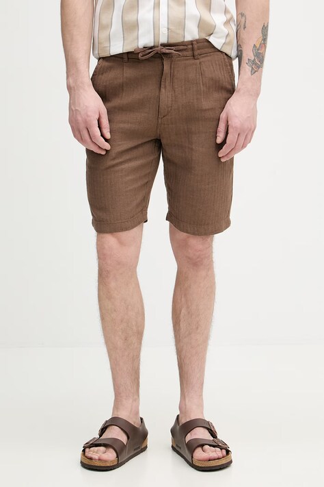 Lindbergh szorty męskie z dodatkiem lnu brązowe 30.505020