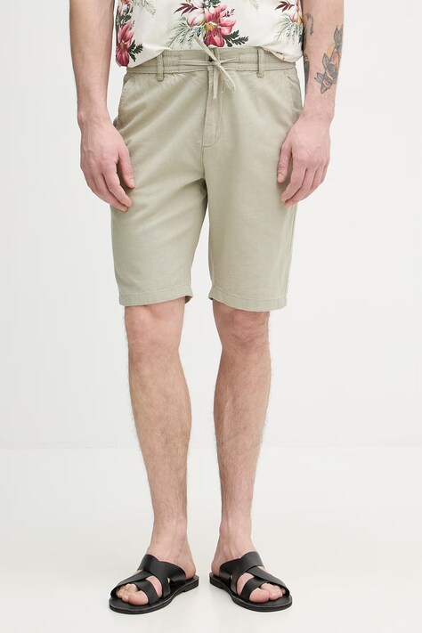 Lindbergh szorty męskie z lnem zielone regular waist 30.508003