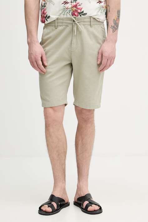 Lindbergh szorty męskie z lnem zielone regular waist 30.508003