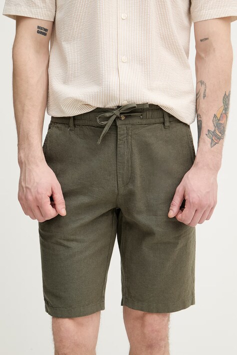 Lindbergh szorty męskie z lnem zielone regular waist 30.508003