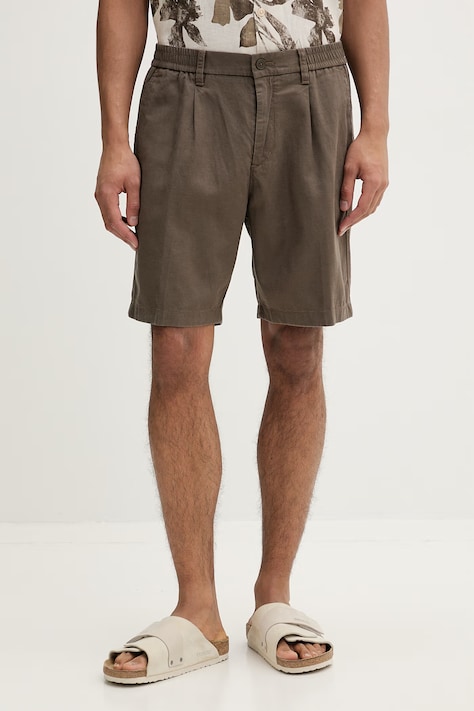 Marc O'Polo szorty damskie bawełniane brązowe regular waist 5000012809