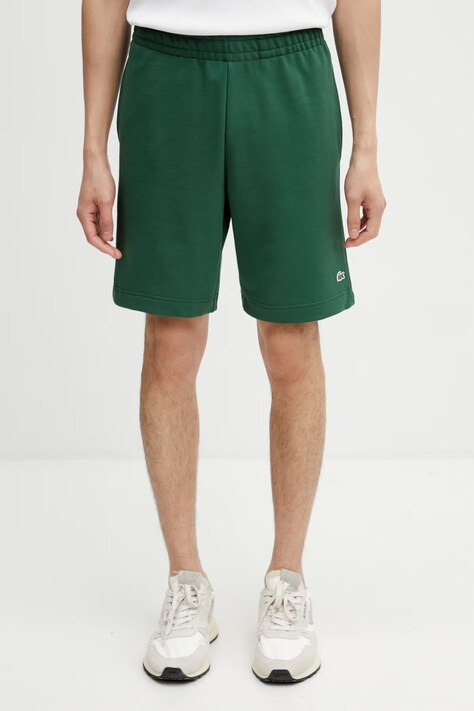 Lacoste teplákové šortky pánske bavlnené zelené regular waist GH9860