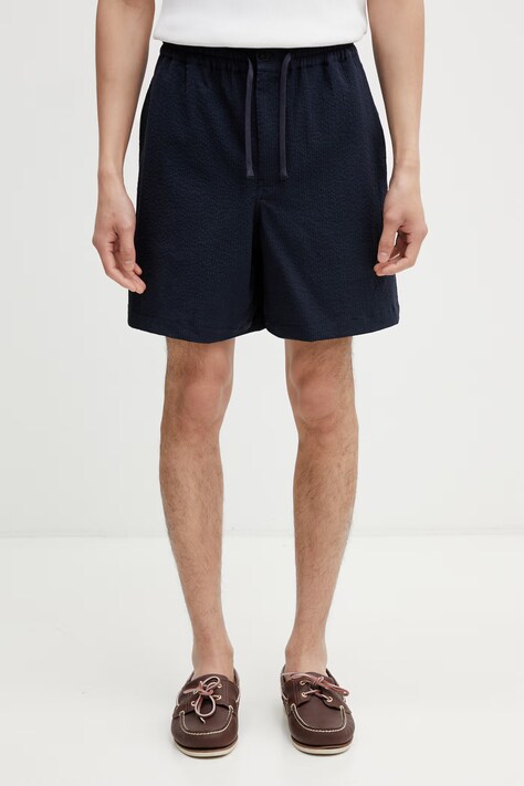 Maison Kitsuné szorty męskie bawełniane z elastanem granatowe regular waist QM01401WC5082