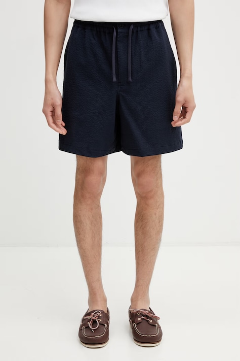 Maison Kitsuné szorty męskie bawełniane z elastanem granatowe regular waist QM01401WC5082