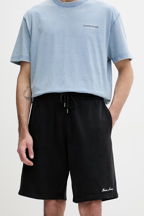 Guess Jeans szorty dresowe męskie bawełniane czarne regular waist M6GD49 KCPR1