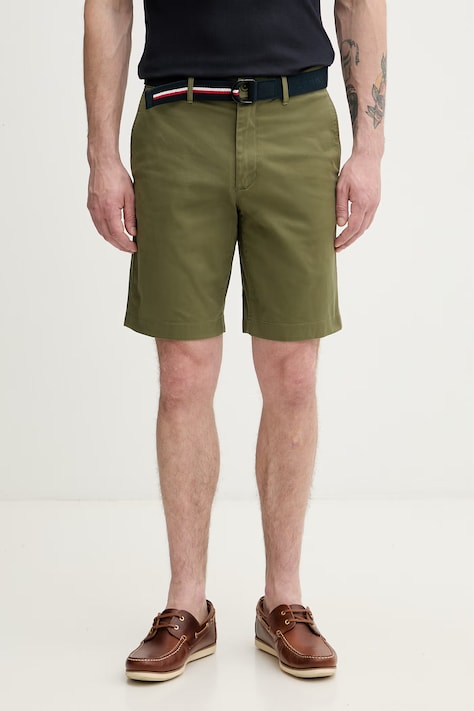 Tommy Hilfiger šortky pánske bavlnené s elastanom zelené regular waist MW0MW42349