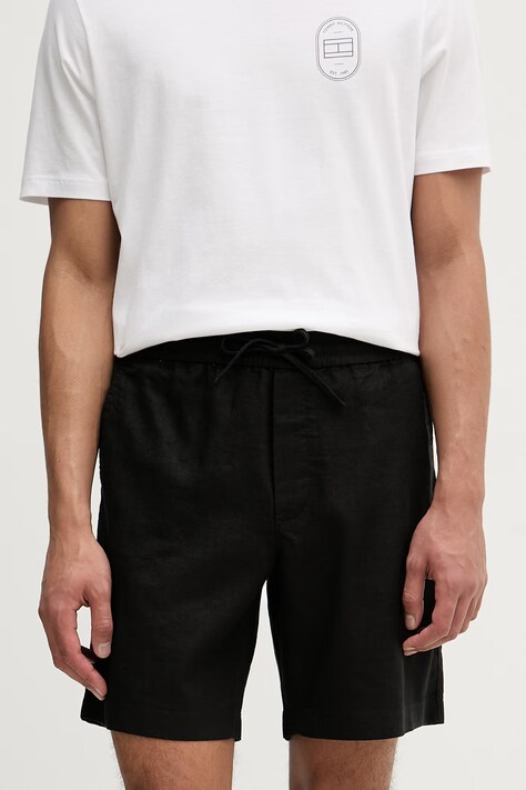Tommy Hilfiger šortky pánske s ľanom čierne regular waist MW0MW44353
