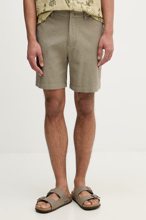 Armani Exchange szorty męskie z lnem zielone regular waist