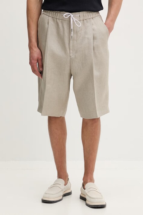 HUGO kratke hlače muške lanene Felino262X bež spušteni struk 50560371