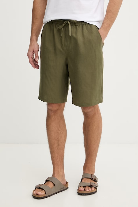 Guess kratke hlače moške iz lana zelene F6GD01 WN202