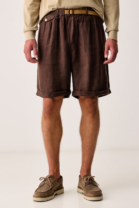 Aeronautica Militare Szorty męskie lniane brązowe regular waist BE0279UCT04293