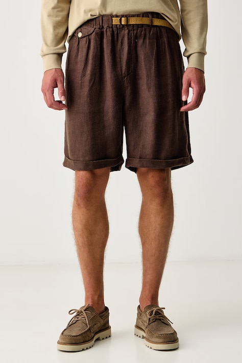 Aeronautica Militare Szorty męskie lniane brązowe regular waist BE0279UCT04293