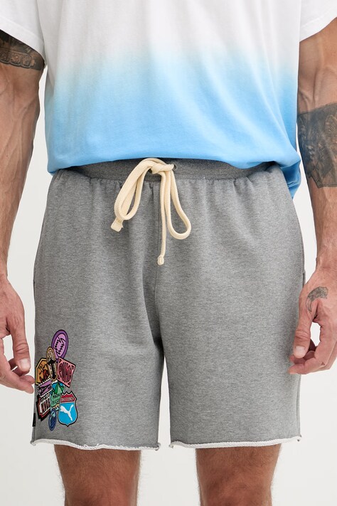 Puma teplákové šortky bavlnené ATW Dylan Terry sivé regular waist 635063