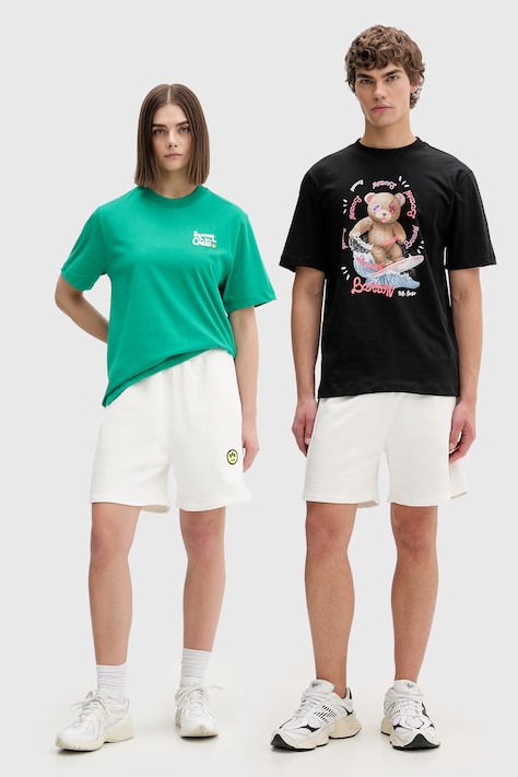 Bavlnené šortky Barrow béžová farba, s potlačou, S6BWUABE004