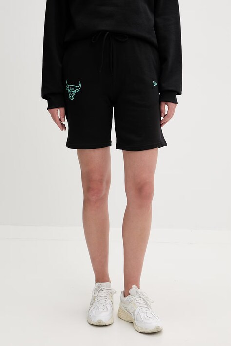 New Era szorty dresowe z bawełną CHICAGO BULLS czarne high waist 60771520