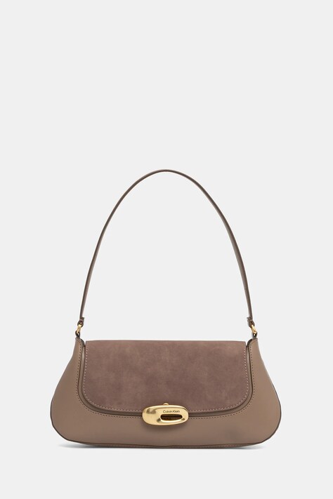 Δερμάτινη τσάντα Calvin Klein χρώμα: μπεζ, LV04F3337G