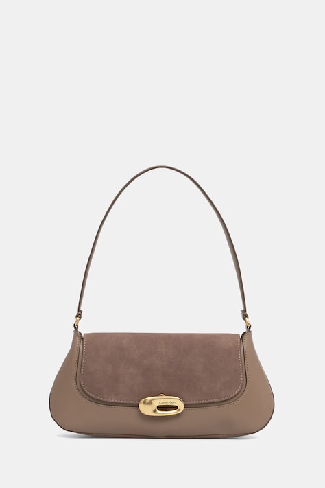 Δερμάτινη τσάντα Calvin Klein χρώμα: μπεζ, LV04F3337G