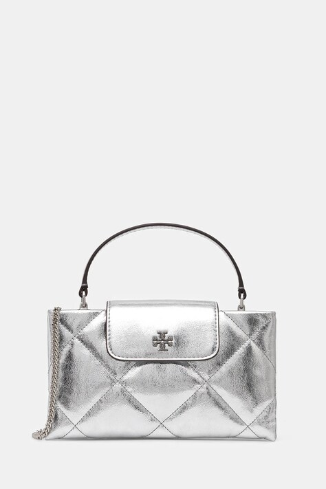 Tory Burch torebka skórzana Kira Diamond kolor srebrny 174998-040