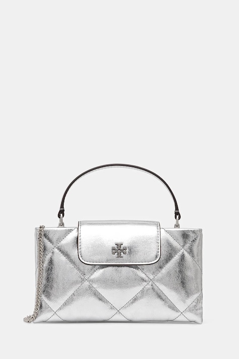 Δερμάτινη τσάντα Tory Burch Kira Diamond χρώμα: ασημί, 174998-040