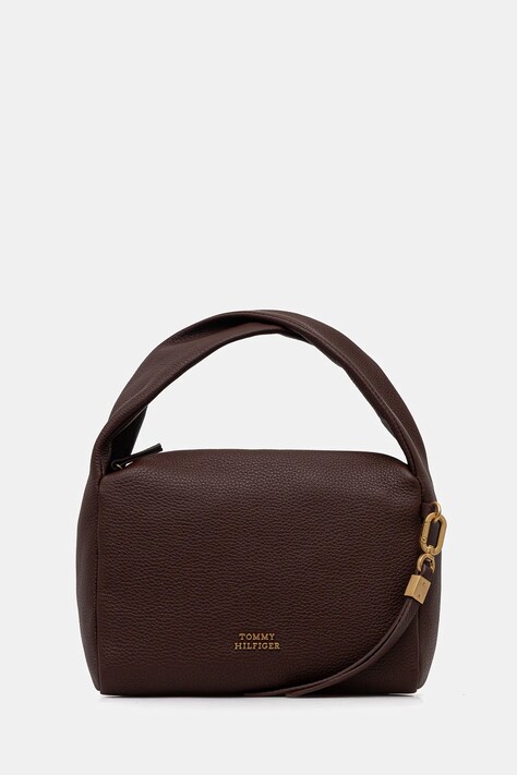 Tommy Hilfiger torebka skórzana kolor brązowy AW0AW18150