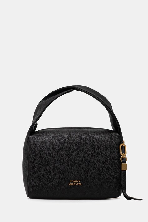 Tommy Hilfiger torebka skórzana kolor czarny AW0AW18150