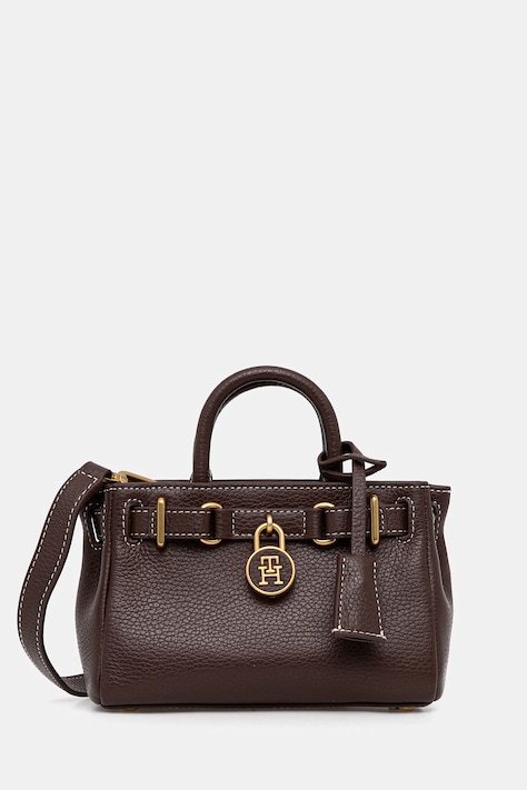 Tommy Hilfiger torebka skórzana kolor brązowy AW0AW18167