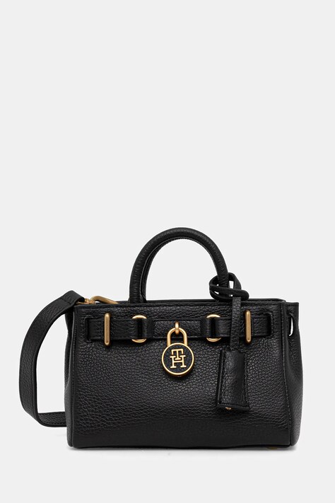 Tommy Hilfiger torebka skórzana kolor czarny AW0AW18167