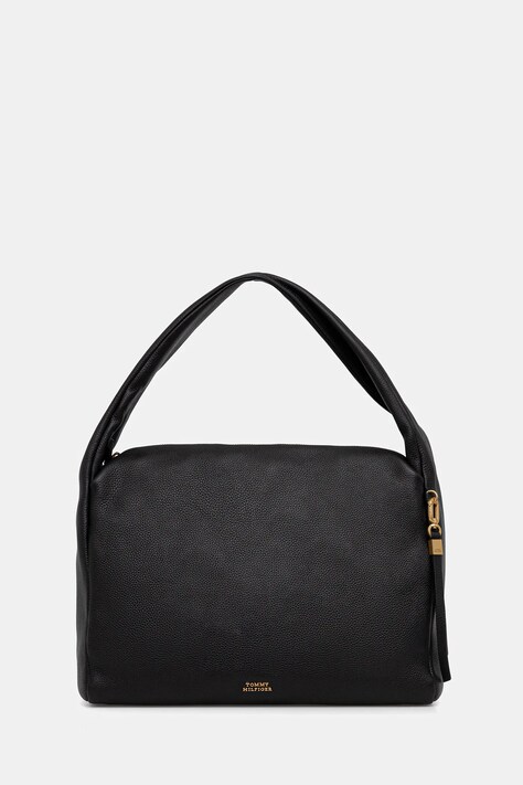 Tommy Hilfiger torebka skórzana kolor czarny AW0AW18285