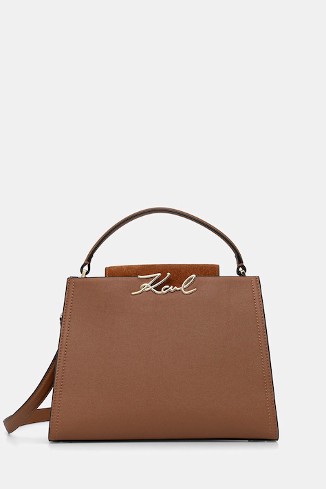 Usnjena torbica Karl Lagerfeld K/SIGNATURE rjava barva, B1W30061