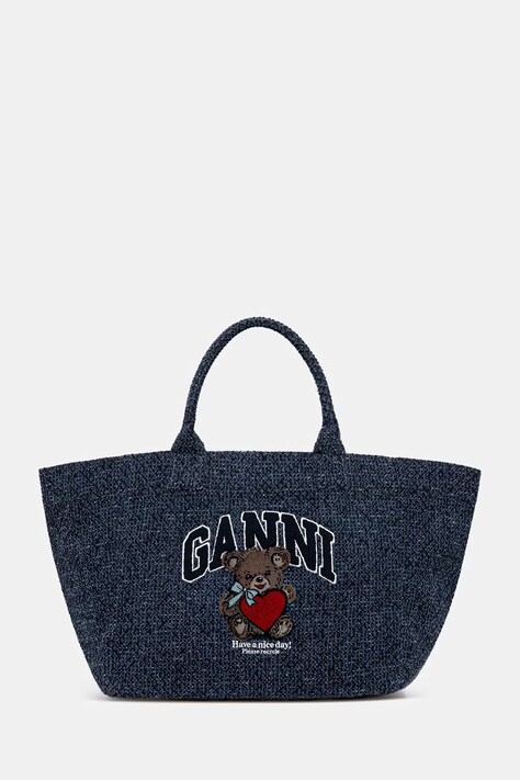 GANNI torebka tote damska bawełniana niebieska B2110041