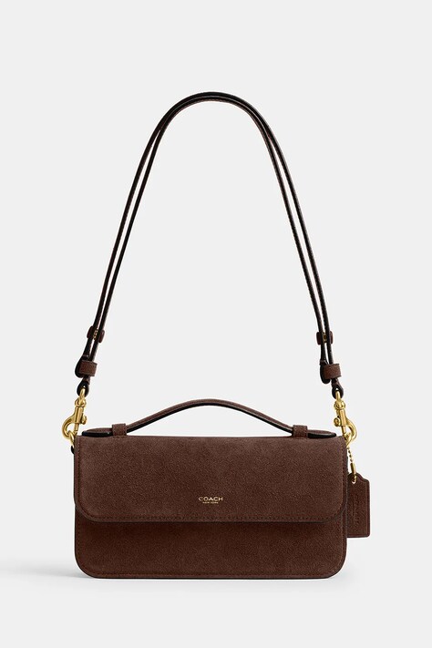 Coach Torebka bagietka damska zamszowa New York Elora brązowa CDD59