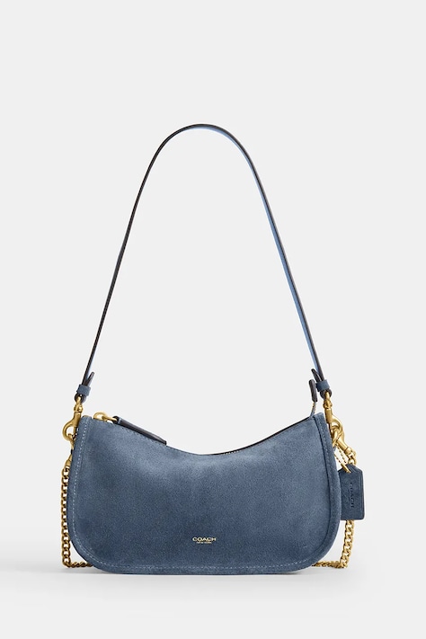 Coach torebka zamszowa Suede Waverly kolor niebieski CDD78