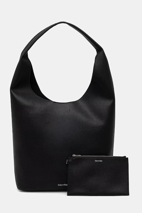 Calvin Klein torebka worek damska z imitacji skóry czarna LV04F3596G