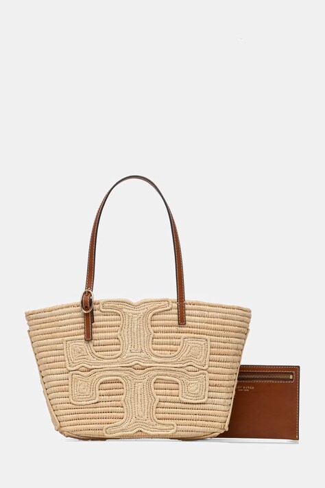 Tory Burch torebka tote damska pleciona Ella beżowa 183825