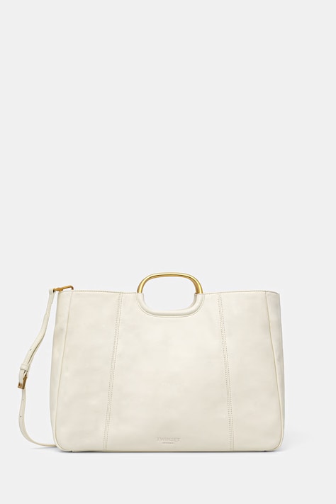 Twinset чанта tote дамски от кожа бежова 261TD8450