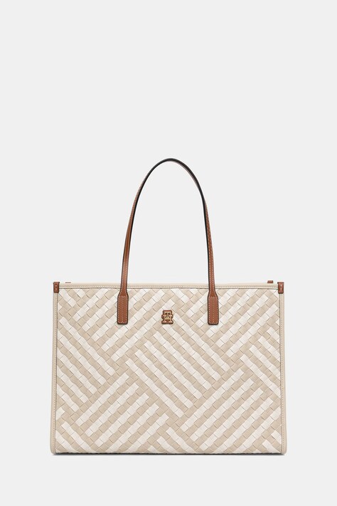 Tommy Hilfiger torebka tote damska z imitacji skóry beżowa AW0AW18394