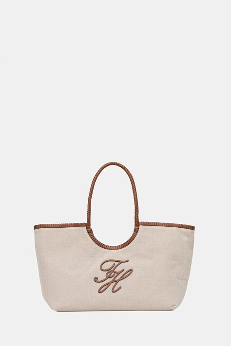 Tommy Hilfiger Τσάντα shopper γυναικεία λινή SUMMER μπεζ AW0AW18629