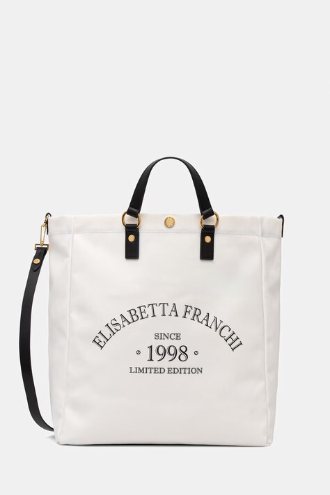 Elisabetta Franchi torebka shopper damska bawełniana beżowa BS14A62E2