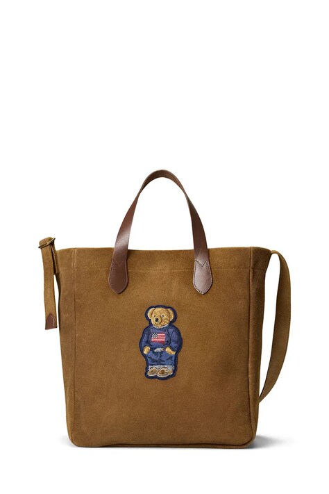 Polo Ralph Lauren SUEDE/LEATHER-FLAG TOTE-TTE-LRG шопинг чанта дамска от велур кафява 405P08099001